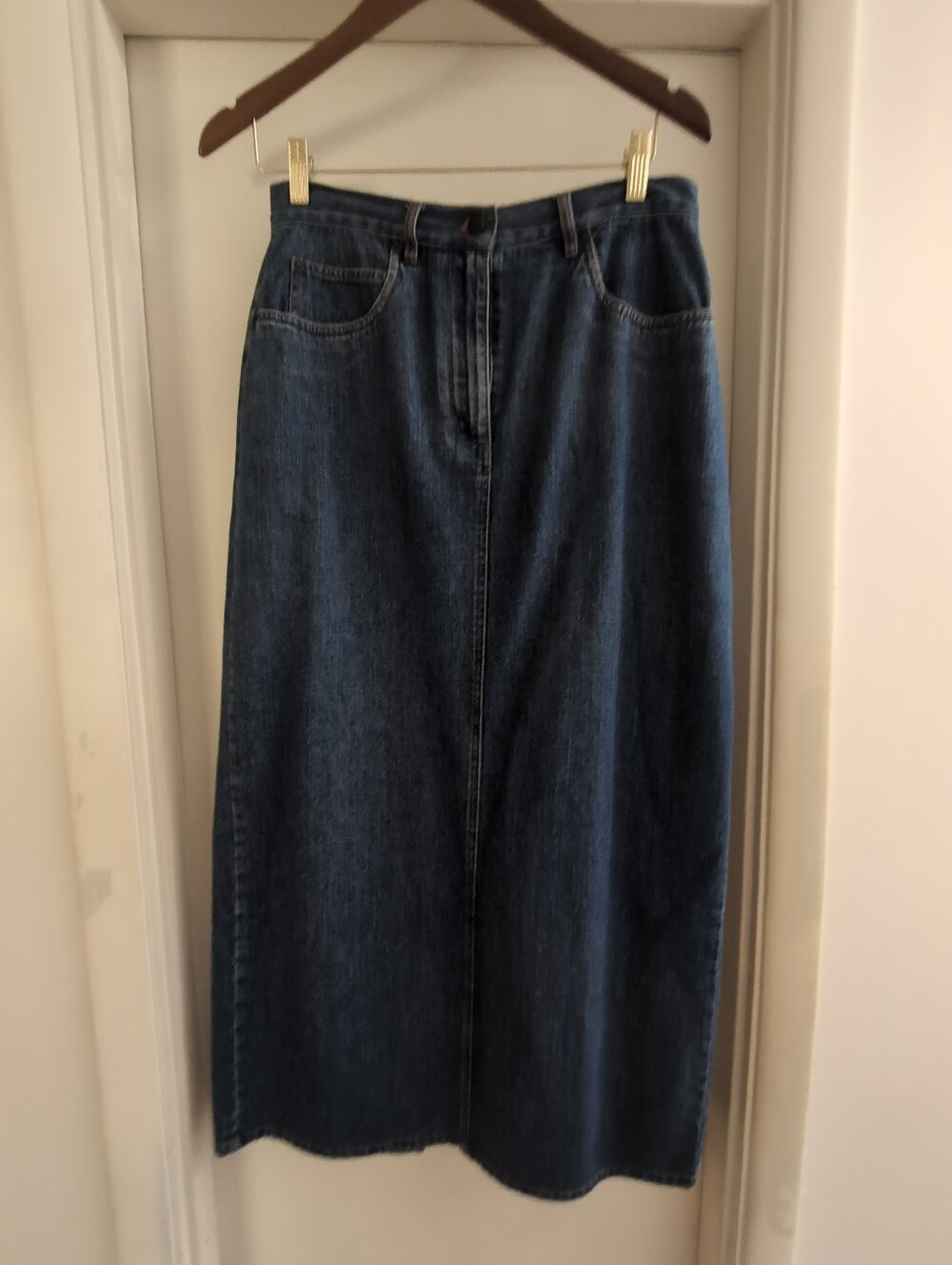 Vintage Bill Blass Blue Denim Skirt Size 10 Midi Modest Jean Cute Cottagecore